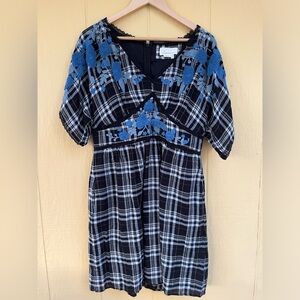 Sarah plaid embroidered dress Anthropologie